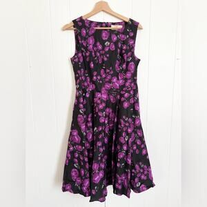 Grace Karin NWOT M Boatneck Sleeveless Floral Dress Black purple floral wedding